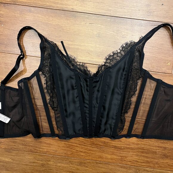 Victoria's Secret Dream Angels Unlined Lace-Up Corset Top Bra Black Lace Mesh M - Picture 4 of 5